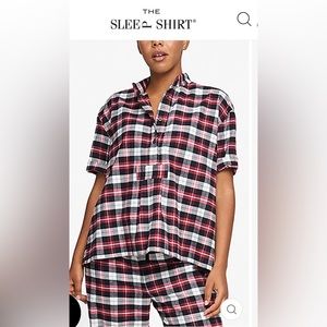 The Sleep Shirt short sleeved cropped sleep shirt Raspberry Plaid Flannel